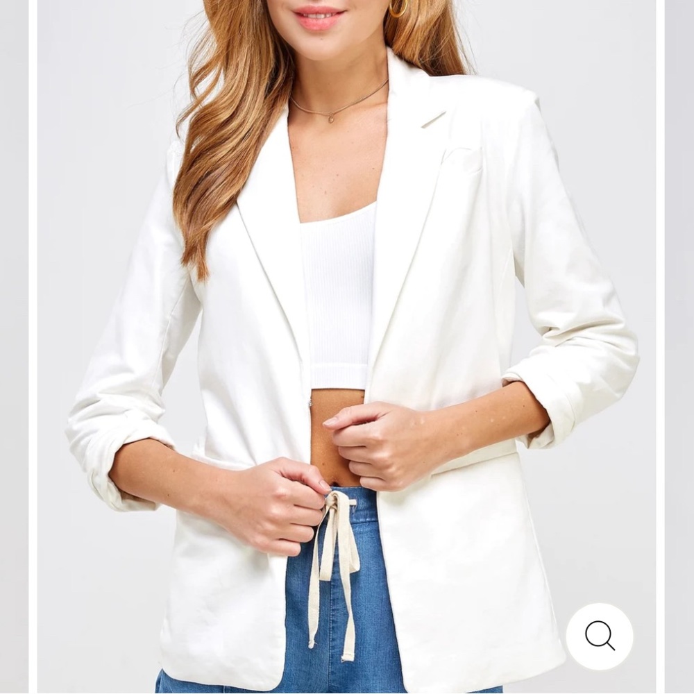 White Ellison 3/4 Sleeve Boyfriend Blazer